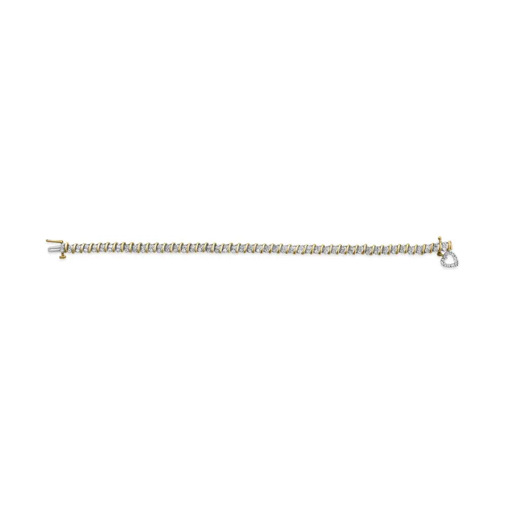 10k yellow gold over.925 sterling silver 2.0 cttw diamond heart charm 7’’ link bracelet (i j color i3 clarity)