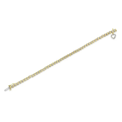 10k yellow gold over.925 sterling silver 2.0 cttw diamond heart charm 7’’ link bracelet (i j color i3 clarity)