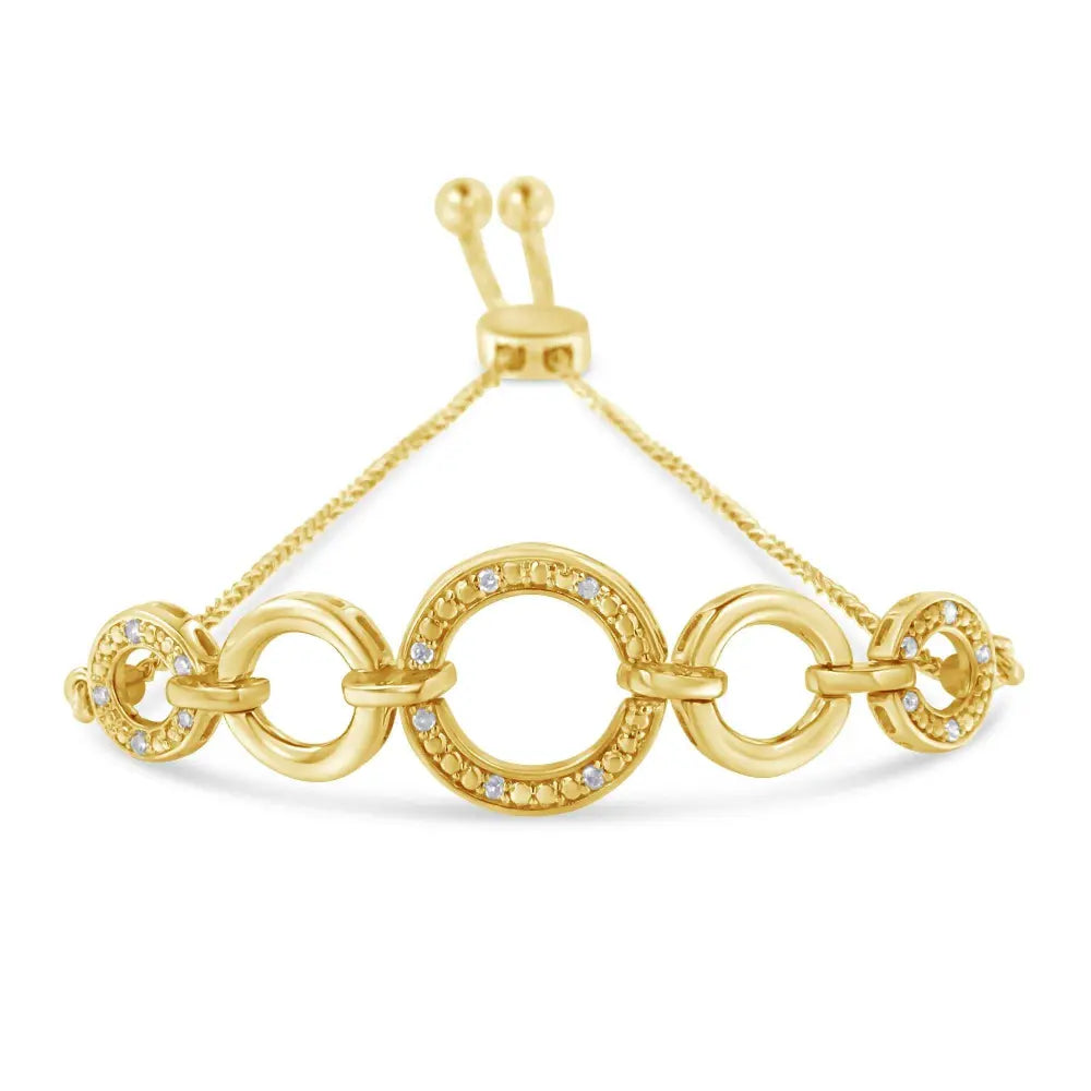 10K Yellow Gold over .925 Sterling Silver Diamond Accented Graduated Infinity Open Circle 6”-9” Adjustable Bolo Bracelet (H-I Color, I2-I3 Clarity) - Bijoux-NYC Direct