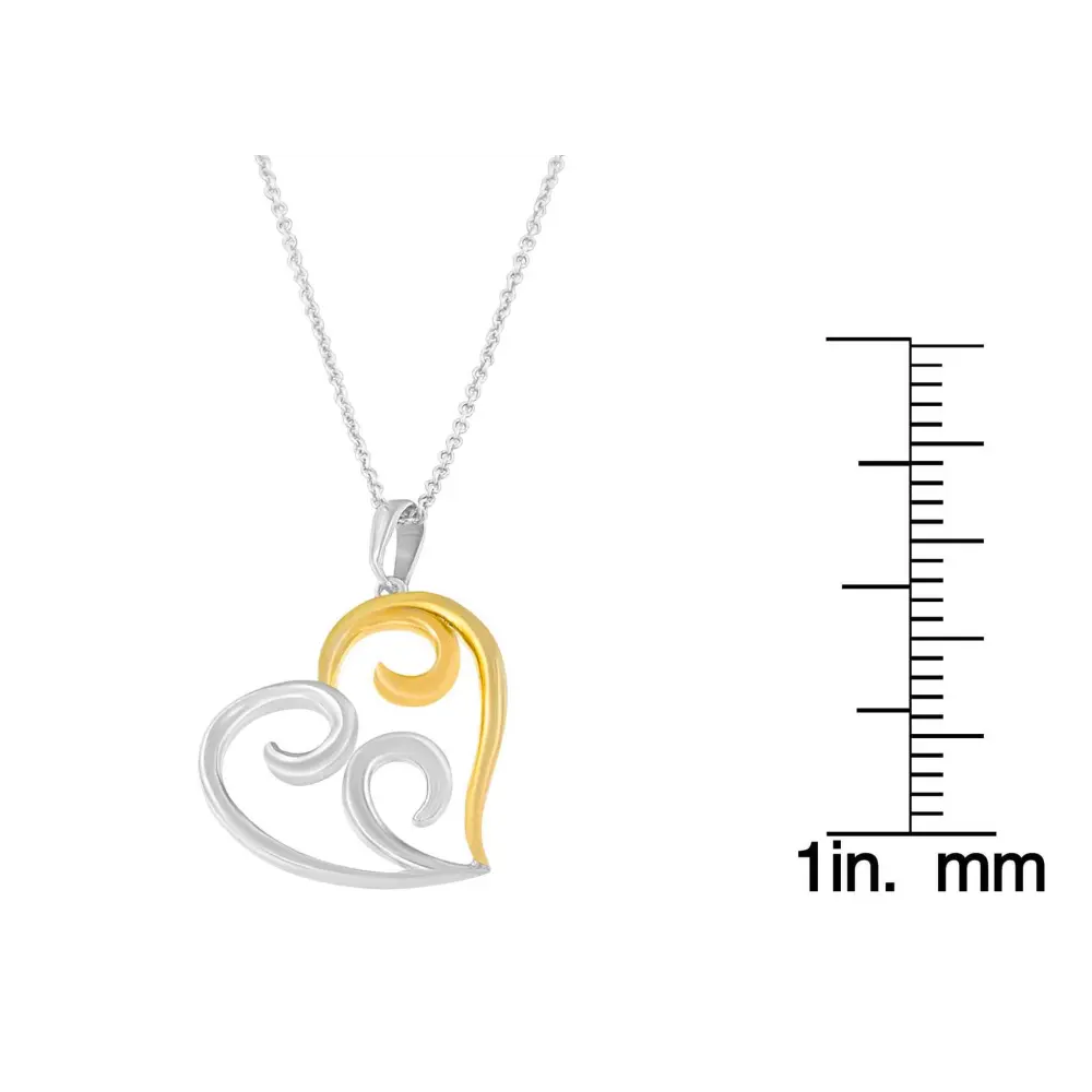10k yellow gold over.925 sterling silver open heart with swirls 18’’ box chain pendant necklace necklaces/pendant/pendant