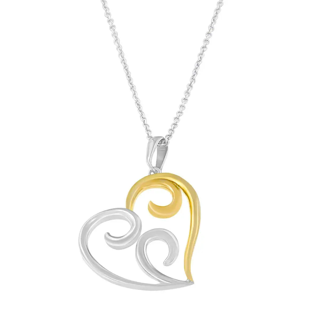 10k yellow gold over.925 sterling silver open heart with swirls 18’’ box chain pendant necklace necklaces/pendant/pendant
