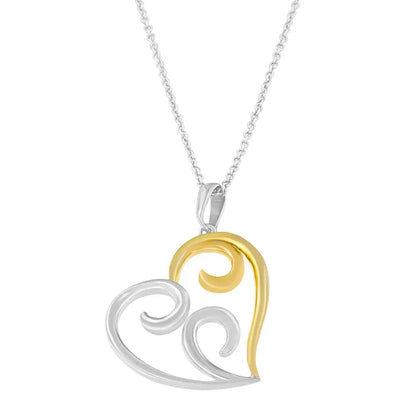10k yellow gold over.925 sterling silver open heart with swirls 18’’ box chain pendant necklace necklaces/pendant/pendant