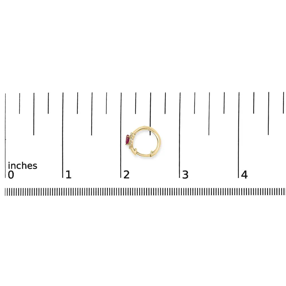 10K Yellow Gold Pear Cut Red Ruby 4x3 mm and 1/10 Cttw Round Diamond Huggy Earrings (I-J Color, I1-I2 Clarity) - Bijoux-NYC Direct