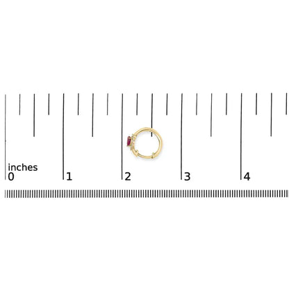 10K Yellow Gold Pear Cut Red Ruby 4x3 mm and 1/10 Cttw Round Diamond Huggy Earrings (I-J Color, I1-I2 Clarity) - Bijoux-NYC Direct