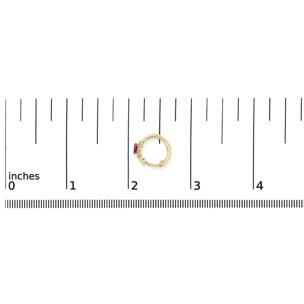 10k yellow gold pear ruby and 1/10 cttw diamond huggie earrings bijoux-nyc direct