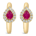 10k yellow gold pear ruby and 1/10 cttw diamond huggie earrings bijoux-nyc direct