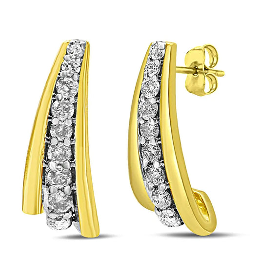 10K Yellow Gold Plated .925 Sterling Silver 0.50 Cttw Round Diamond Graduated Huggie Earrings (I-J Color, I2-I3 Clarity) - Bijoux-NYC Direct
