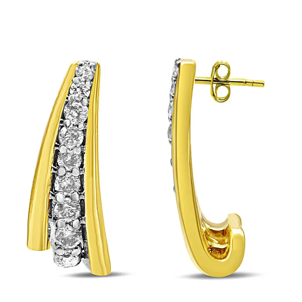 10K Yellow Gold Plated .925 Sterling Silver 0.50 Cttw Round Diamond Graduated Huggie Earrings (I-J Color, I2-I3 Clarity) - Bijoux-NYC Direct