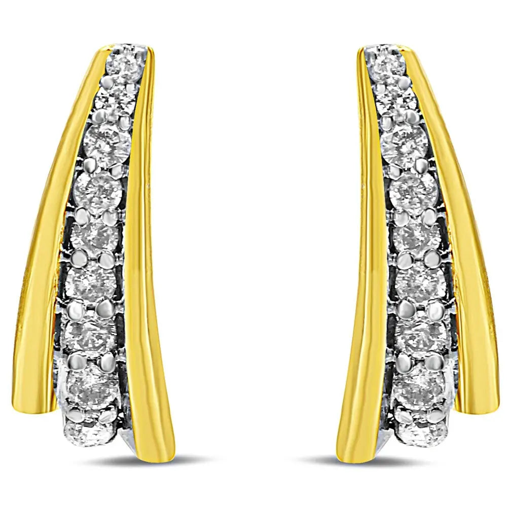 10K Yellow Gold Plated .925 Sterling Silver 0.50 Cttw Round Diamond Graduated Huggie Earrings (I-J Color, I2-I3 Clarity) - Bijoux-NYC Direct
