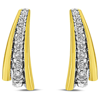 10K Yellow Gold Plated .925 Sterling Silver 0.50 Cttw Round Diamond Graduated Huggie Earrings (I-J Color, I2-I3 Clarity) - Bijoux-NYC Direct