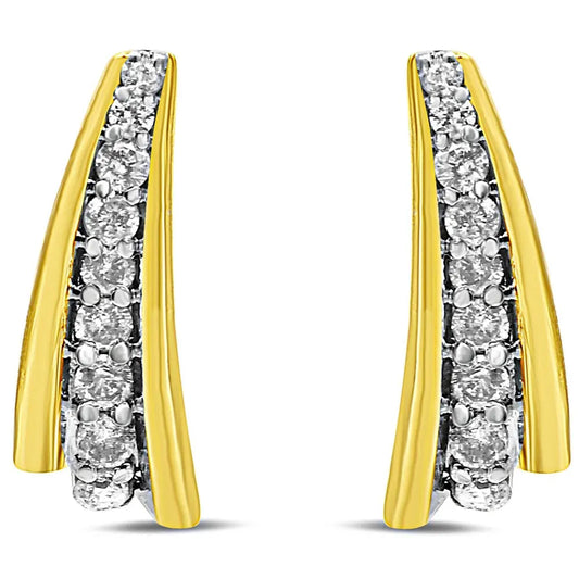 10K Yellow Gold Plated .925 Sterling Silver 0.50 Cttw Round Diamond Graduated Huggie Earrings (I-J Color, I2-I3 Clarity) - Bijoux-NYC Direct