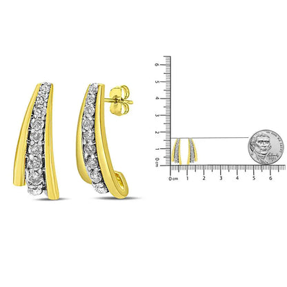 10K Yellow Gold Plated .925 Sterling Silver 0.50 Cttw Round Diamond Graduated Huggie Earrings (I-J Color, I2-I3 Clarity) - Bijoux-NYC Direct
