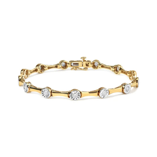 10K Yellow Gold Plated .925 Sterling Silver 1.0 Cttw Miracle Set Diamond Bezel Style Station Link Bracelet (H-I Color, I3 Clarity) - Size 7" - Bijoux-NYC Direct