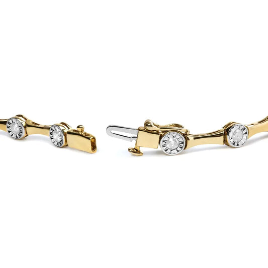 10K Yellow Gold Plated .925 Sterling Silver 1.0 Cttw Miracle Set Diamond Bezel Style Station Link Bracelet (H-I Color, I3 Clarity) - Size 7" - Bijoux-NYC Direct