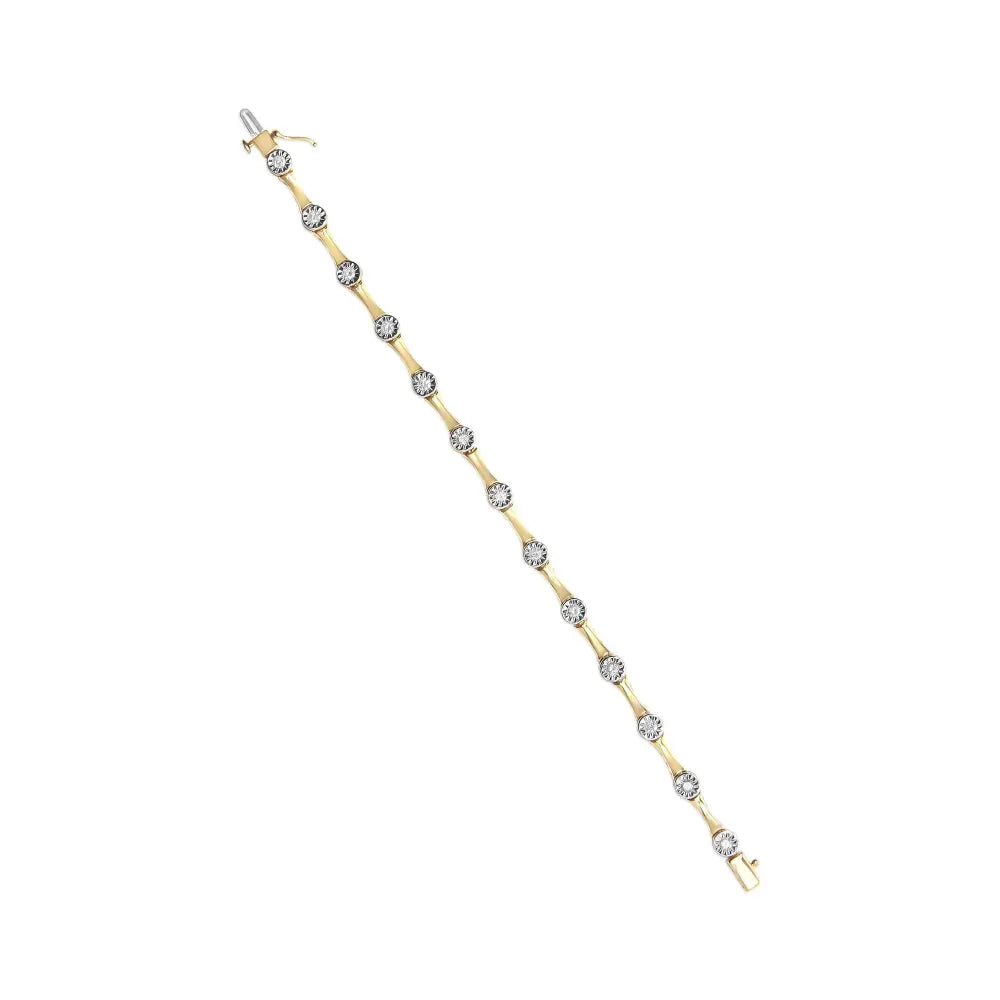 10K Yellow Gold Plated .925 Sterling Silver 1.0 Cttw Miracle Set Diamond Bezel Style Station Link Bracelet (H-I Color, I3 Clarity) - Size 7" - Bijoux-NYC Direct