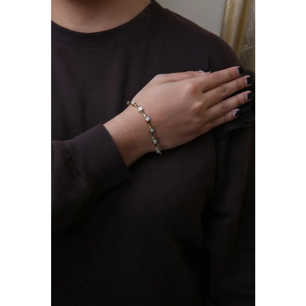 10K Yellow Gold Plated .925 Sterling Silver 1.0 Cttw Miracle Set Diamond Bezel Style Station Link Bracelet (H-I Color, I3 Clarity) - Size 7" - Bijoux-NYC Direct