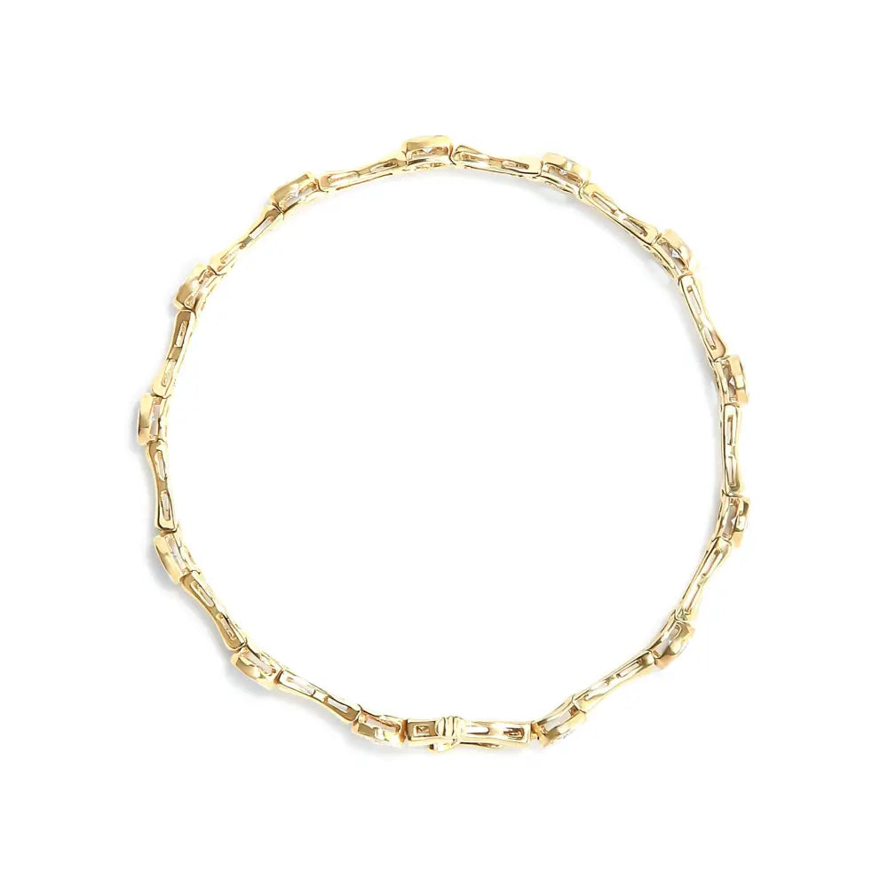 10K Yellow Gold Plated .925 Sterling Silver 1.0 Cttw Miracle Set Diamond Bezel Style Station Link Bracelet (H-I Color, I3 Clarity) - Size 7" - Bijoux-NYC Direct