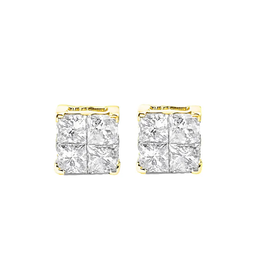 1.0 cttw princess cut diamond stud earrings in gold plated silver bijoux-nyc direct