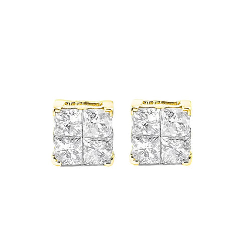 1.0 cttw princess cut diamond stud earrings in gold plated silver bijoux-nyc direct