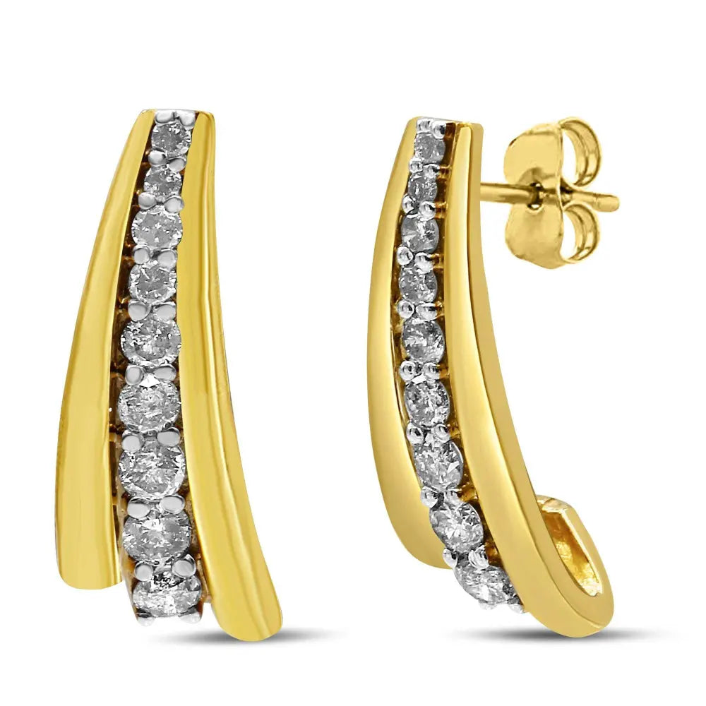 10K Yellow Gold Plated .925 Sterling Silver 1.00 Cttw Round Diamond Graduated Huggie Stud Earrings (I-J Color, I2-I3 Clarity) - Bijoux-NYC Direct