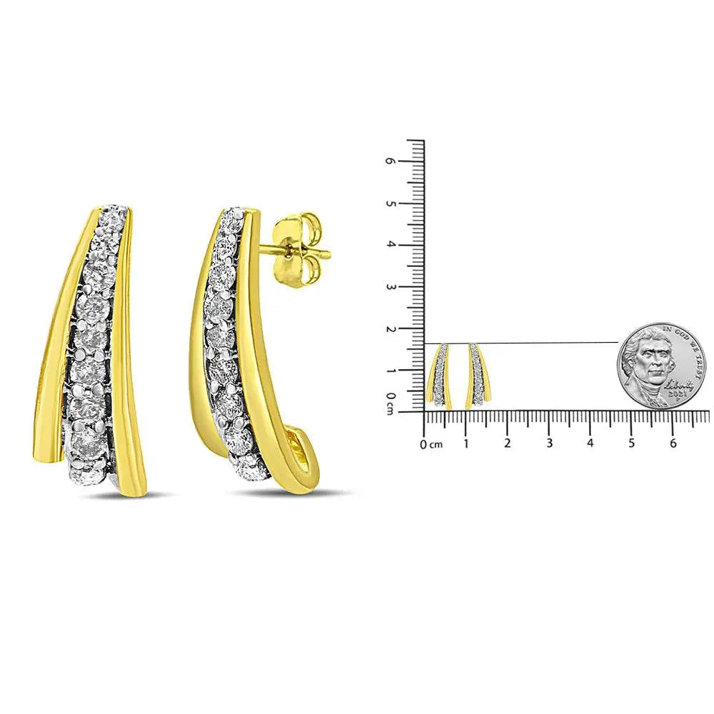 10K Yellow Gold Plated .925 Sterling Silver 1.00 Cttw Round Diamond Graduated Huggie Stud Earrings (I-J Color, I2-I3 Clarity) - Bijoux-NYC Direct