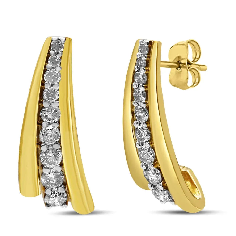 1.00 cttw diamond graduated huggie stud earrings in 10k gold plated silver bijoux-nyc direct