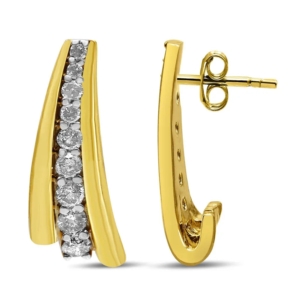 10K Yellow Gold Plated .925 Sterling Silver 1.00 Cttw Round Diamond Graduated Huggie Stud Earrings (I-J Color, I2-I3 Clarity) - Bijoux-NYC Direct