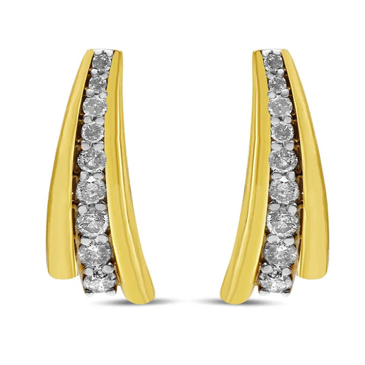 10K Yellow Gold Plated .925 Sterling Silver 1.00 Cttw Round Diamond Graduated Huggie Stud Earrings (I-J Color, I2-I3 Clarity) - Bijoux-NYC Direct