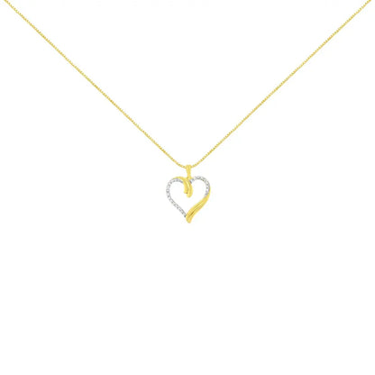 10K Yellow Gold Plated .925 Sterling Silver 1/10 cttw Diamond Open Heart 18" Pendent Necklace (J-K Color, I3 Clarity) - Bijoux-NYC Direct