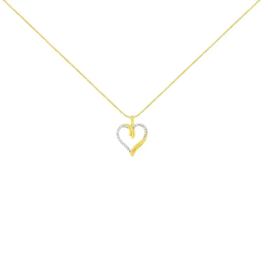 10K Yellow Gold Plated .925 Sterling Silver 1/10 cttw Diamond Open Heart 18" Pendent Necklace (J-K Color, I3 Clarity) - Bijoux-NYC Direct