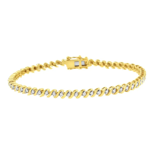 10k yellow gold plated.925 sterling silver 1/2 cttw 2 prong set diamond s link tennis bracelet (i j color i3 clarity) 7.25’’