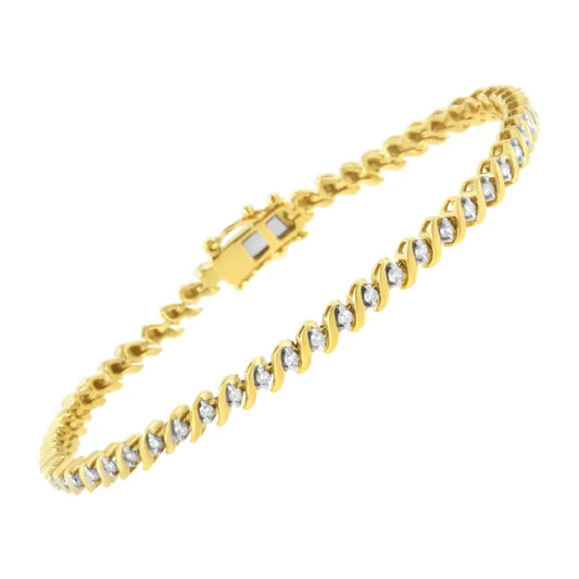 10k yellow gold plated.925 sterling silver 1/2 cttw 2 prong set diamond s link tennis bracelet (i j color i3 clarity) 7.25’’