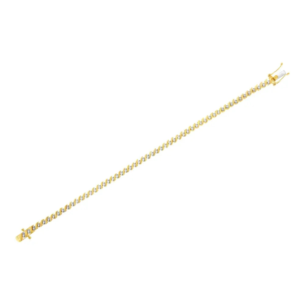 10k yellow gold plated.925 sterling silver 1/2 cttw 2 prong set diamond s link tennis bracelet (i j color i3 clarity) 7.25’’