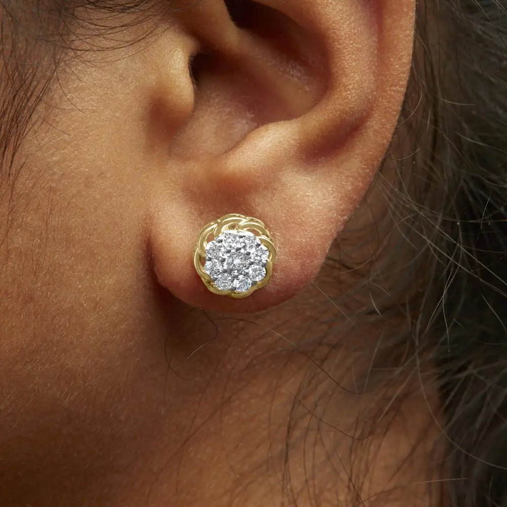 1/2 cttw diamond cluster stud earrings in 10k gold plated silver bijoux-nyc direct