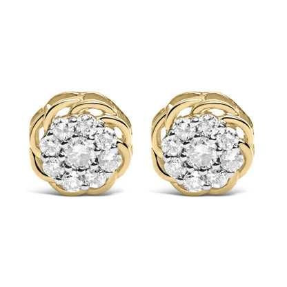 10K Yellow Gold Plated .925 Sterling Silver 1/2 Cttw Diamond Cluster Stud Earrings (J-K Color, I2-I3 Clarity) - Bijoux-NYC Direct