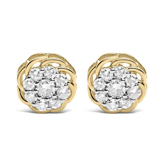 10K Yellow Gold Plated .925 Sterling Silver 1/2 Cttw Diamond Cluster Stud Earrings (J-K Color, I2-I3 Clarity) - Bijoux-NYC Direct