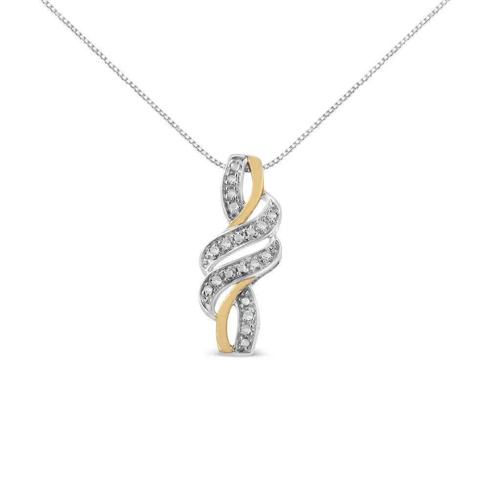 10K Yellow Gold Plated .925 Sterling Silver 1/20 cttw Round Cut Diamond Swirl Pendant Necklace (H-I Color, I2-I3 Clarity) - Bijoux-NYC Direct