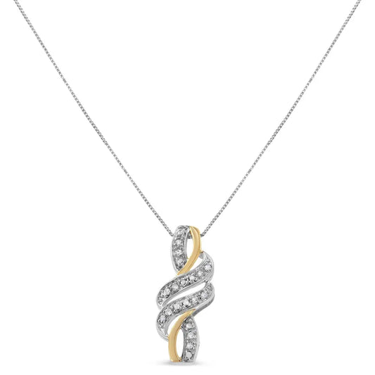 10K Yellow Gold Plated .925 Sterling Silver 1/20 cttw Round Cut Diamond Swirl Pendant Necklace (H-I Color, I2-I3 Clarity) - Bijoux-NYC Direct