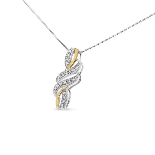 10K Yellow Gold Plated .925 Sterling Silver 1/20 cttw Round Cut Diamond Swirl Pendant Necklace (H-I Color, I2-I3 Clarity) - Bijoux-NYC Direct