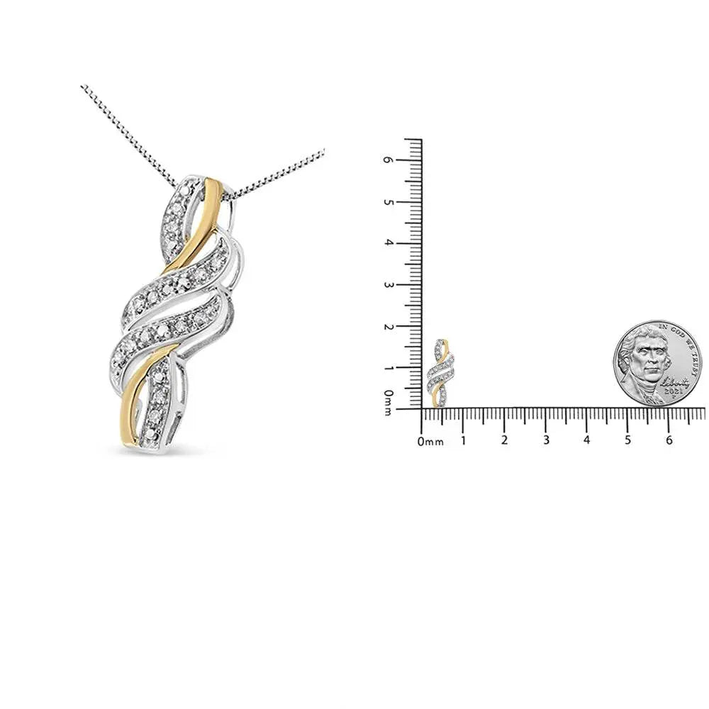 10K Yellow Gold Plated .925 Sterling Silver 1/20 cttw Round Cut Diamond Swirl Pendant Necklace (H-I Color, I2-I3 Clarity) - Bijoux-NYC Direct