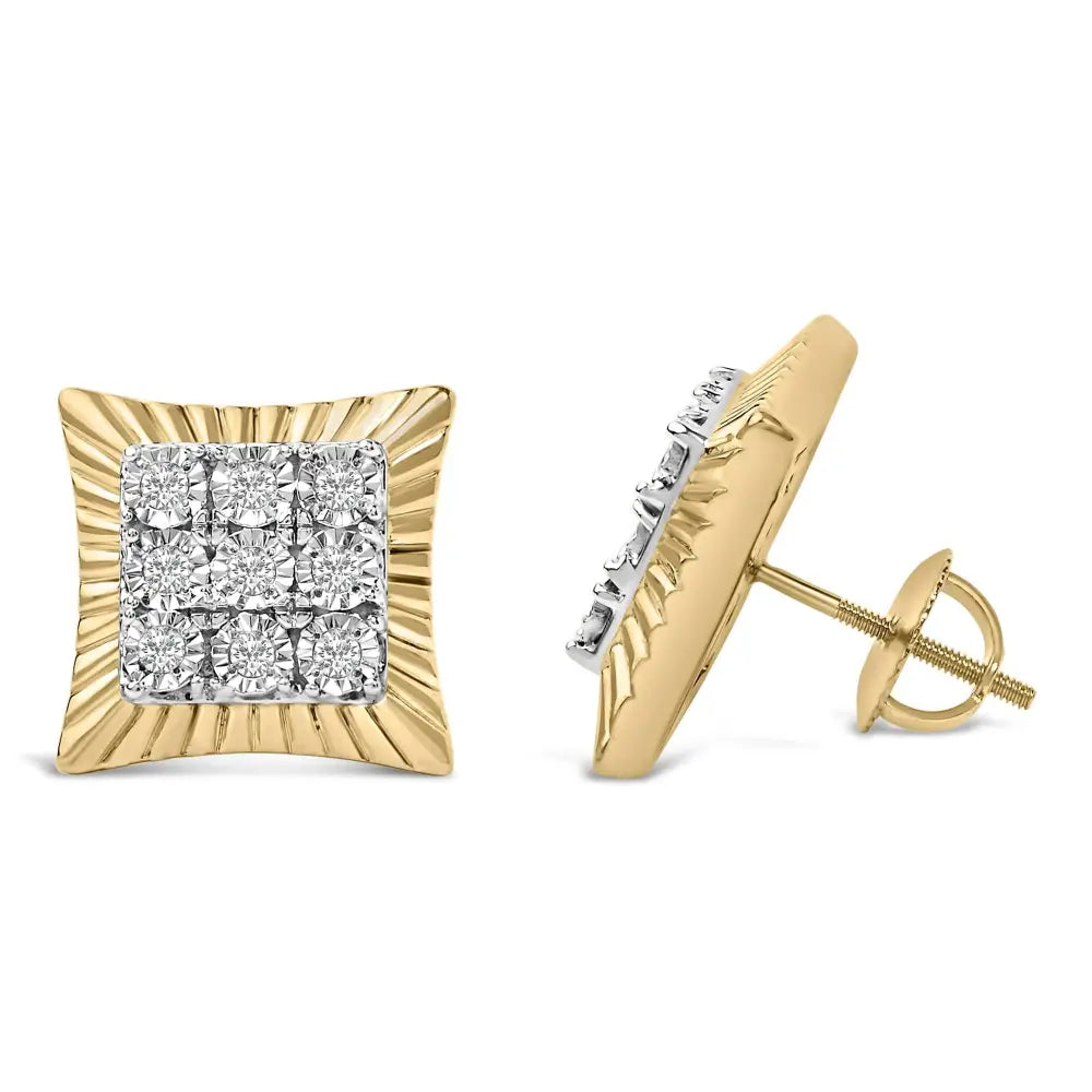 1/4 cttw diamond textured halo stud earrings in 10k gold plated silver bijoux-nyc direct