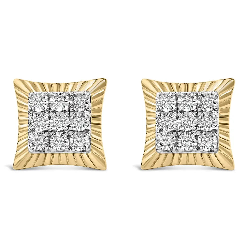 1/4 cttw diamond textured halo stud earrings in 10k gold plated silver bijoux-nyc direct