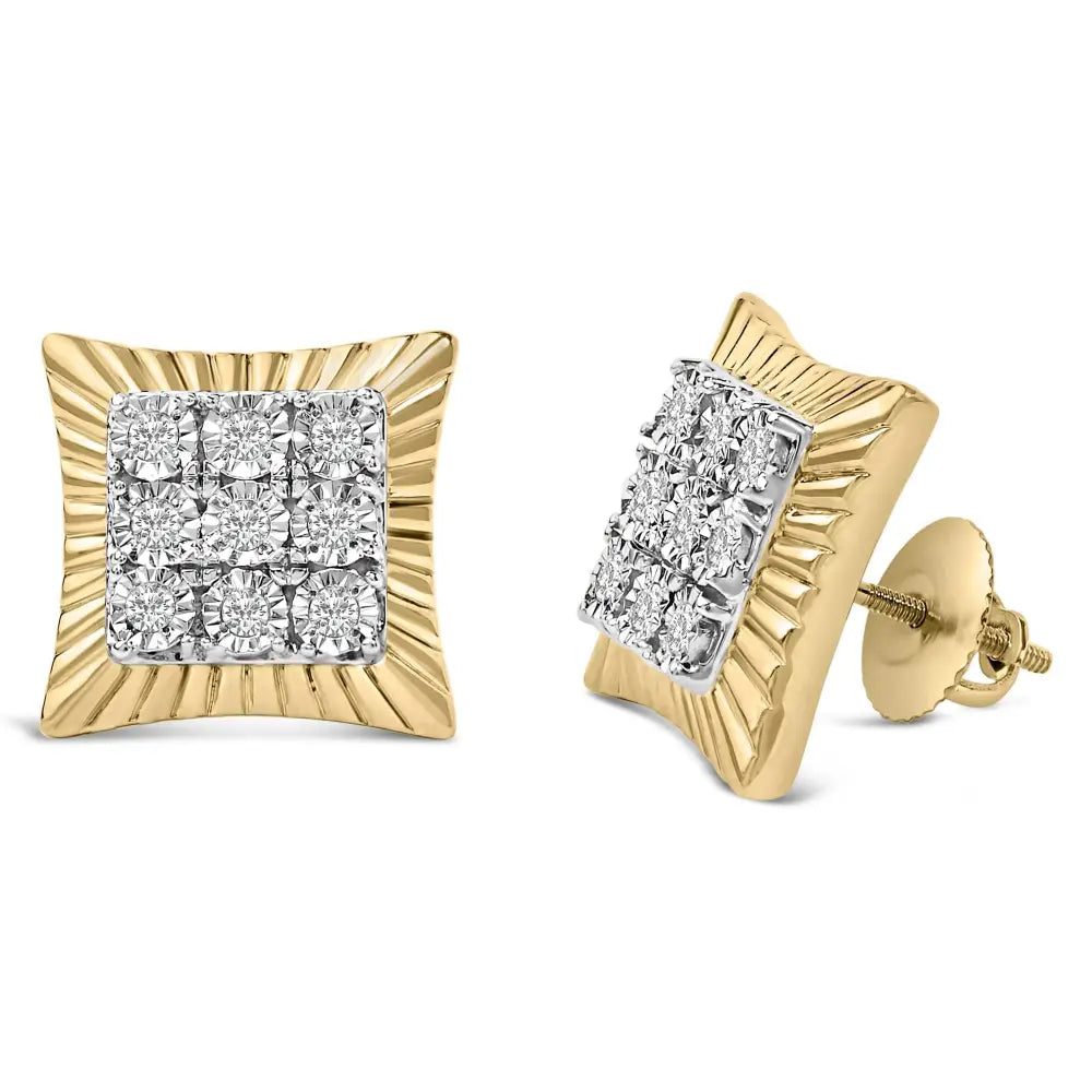 1/4 cttw diamond textured halo stud earrings in 10k gold plated silver bijoux-nyc direct