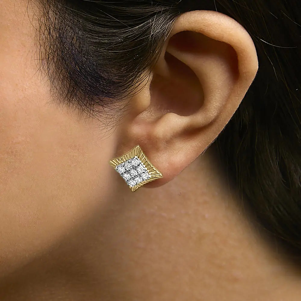 1/4 cttw diamond textured halo stud earrings in 10k gold plated silver bijoux-nyc direct