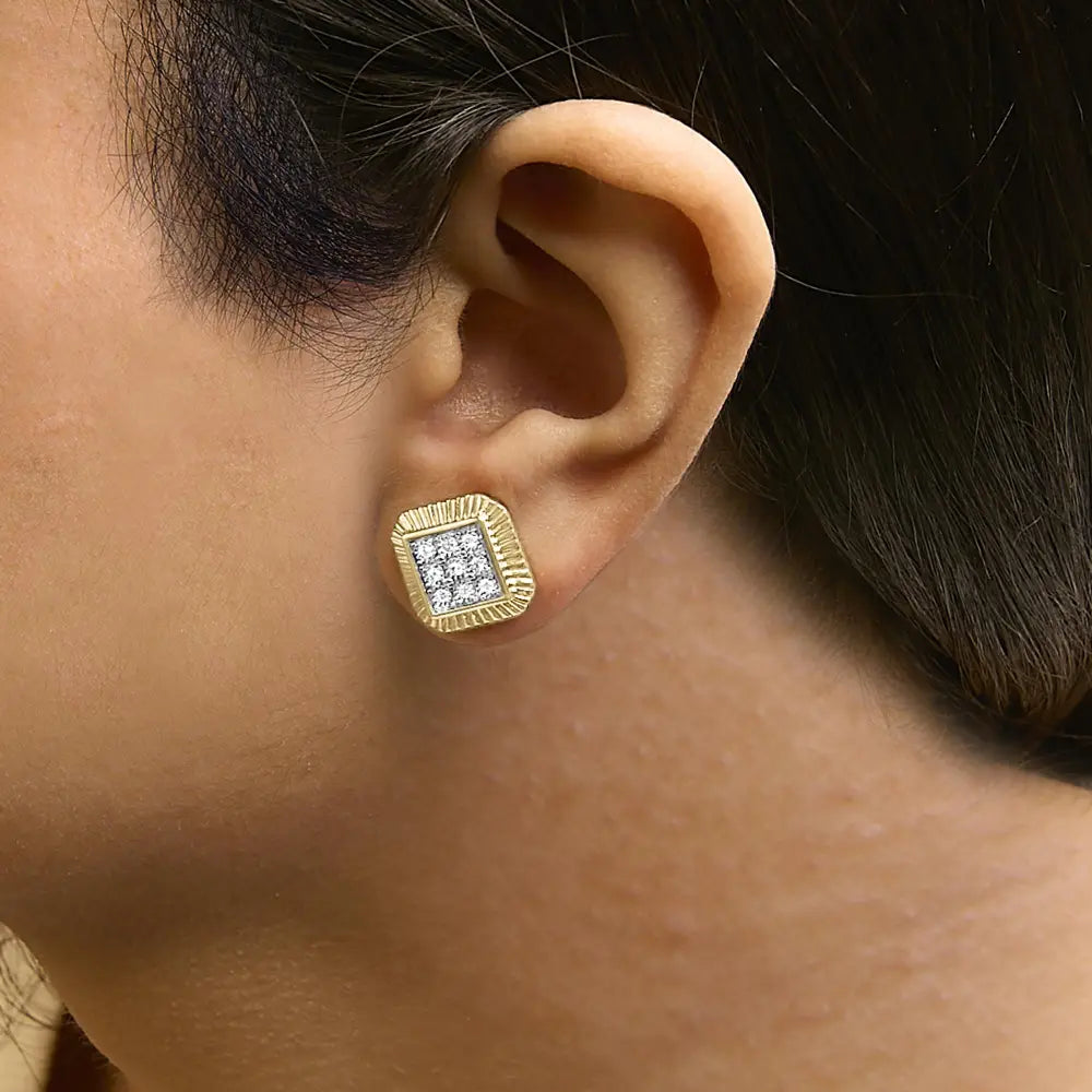 1/6 cttw diamond square textured halo stud earrings in 10k gold over silver bijoux-nyc direct