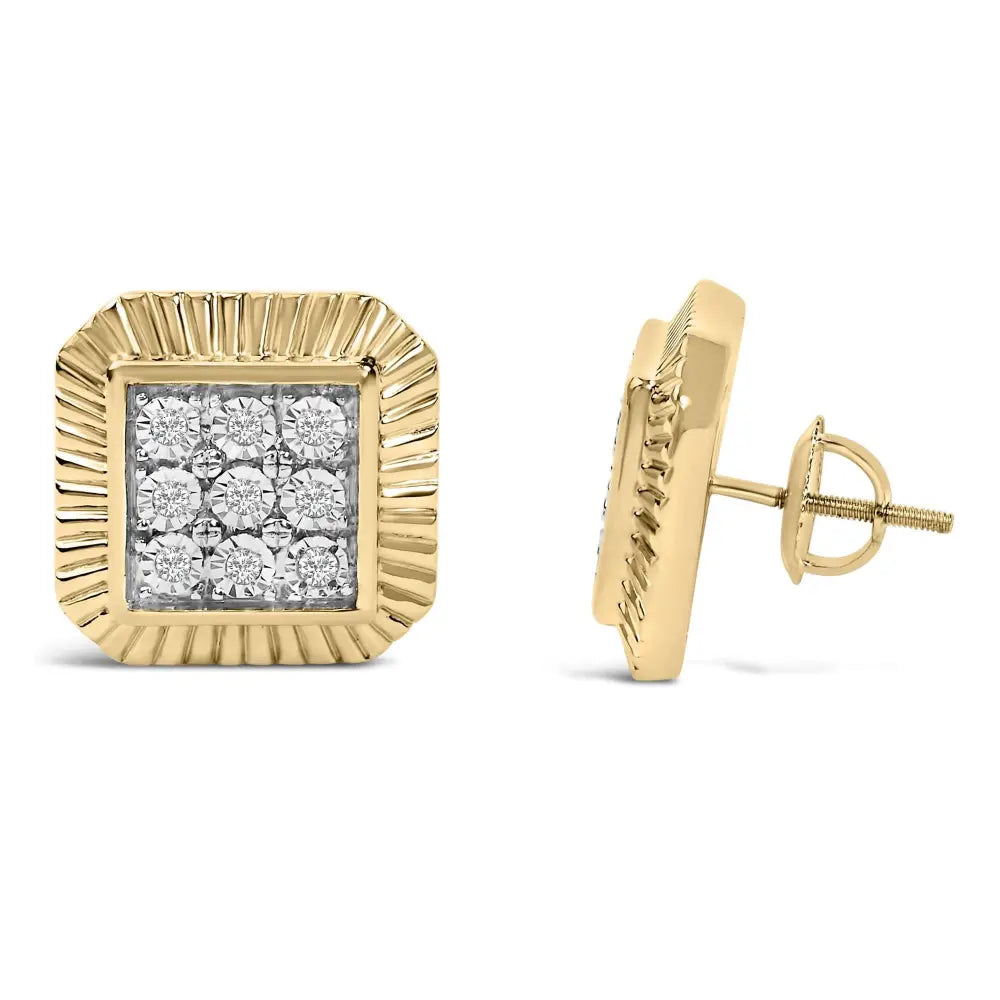 1/6 cttw diamond square textured halo stud earrings in 10k gold over silver bijoux-nyc direct