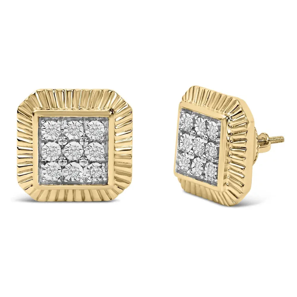 1/6 cttw diamond square textured halo stud earrings in 10k gold over silver bijoux-nyc direct