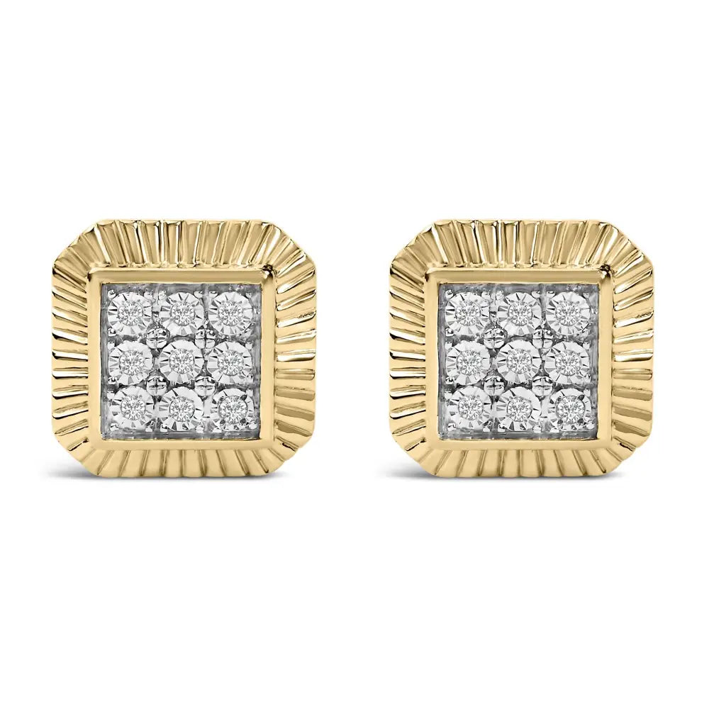 1/6 cttw diamond square textured halo stud earrings in 10k gold over silver bijoux-nyc direct
