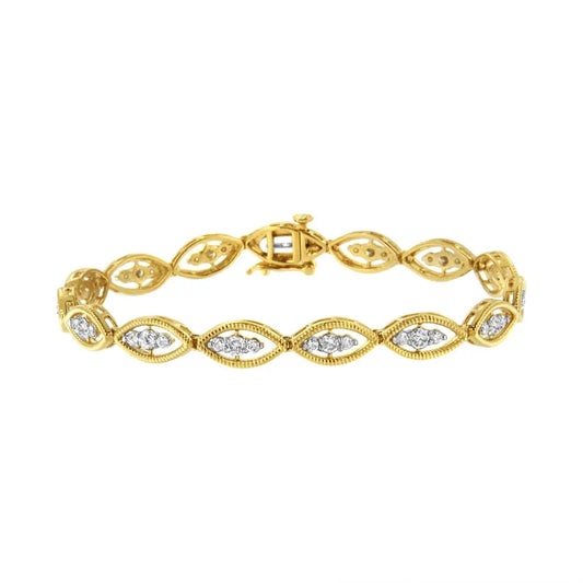 10K Yellow Gold Plated .925 Sterling Silver 1 cttw Prong Set Round-Cut Diamond Link Bracelet (J-K Color, I1-I2 Clarity) - 7.25" - Bijoux-NYC Direct