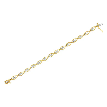 10K Yellow Gold Plated .925 Sterling Silver 1 cttw Prong Set Round-Cut Diamond Link Bracelet (J-K Color, I1-I2 Clarity) - 7.25" - Bijoux-NYC Direct